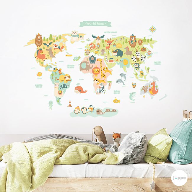 Hayvanlar Alemi Dünya Haritası İngilizce Duvar Sticker