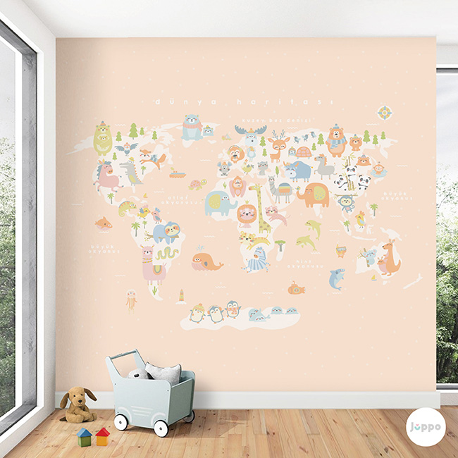 Dünya Haritası Duvar Kağıdı Pano - Pembe