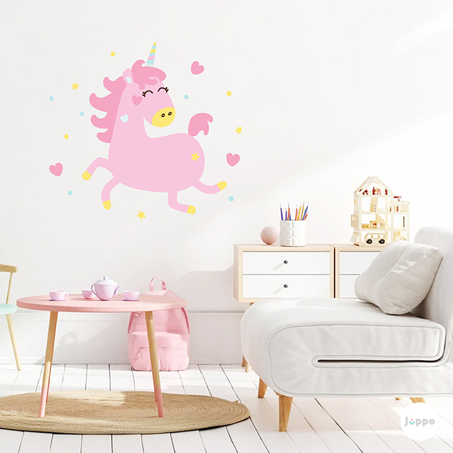 Uçan Pembe Unicorn Duvar Sticker